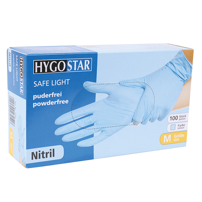 Gants en nitrile Safe Light, taille 6/XS, non-poudrés, bleu, boîte distributrice de 100 pièces | Antalis CH