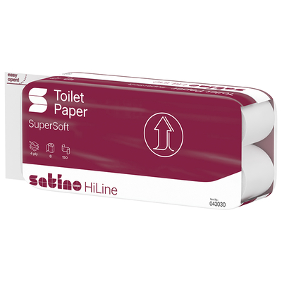Toilettenpapier Satino HiLine, 100 % Zellstoff, 4-lagig, 94 x 130 mm, 8 x 150 Blatt, 043030 | Antalis CH