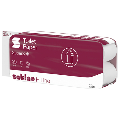 Toilettenpapier Satino HiLine, Zellstoff-Mix, 3-lagig, 94 x 110 mm, 8 x 250 Coupons, 071340