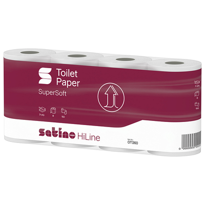 Papier hygiénique Satino HiLine, 100 % cellulose, 3 couches, 94 x 120 mm, 8 x 150 coupons, 071360