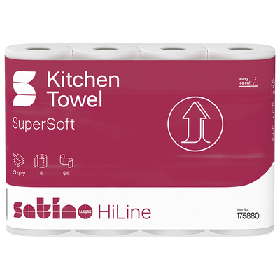 Satino HiLine rouleau ménage, mélage de cellulose, trois couches, 260 x 220 mm, 64 coupons, paquet 4 rouleaux, 175880 | Antalis CH