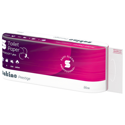 Papier hygiénique Satino prestige Supersoft Plus, 100 % cellulose, trois couches, 94 x 110 mm, 8 x 250 coupons, 076190