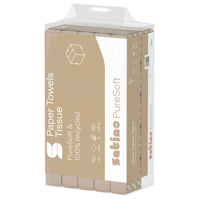 Satino PureSoft Falthandtücher, 100 % Recycling, W-Falz, 2-lagig, 206 x 320 mm, Handy-Pack, 277520 | Antalis CH
